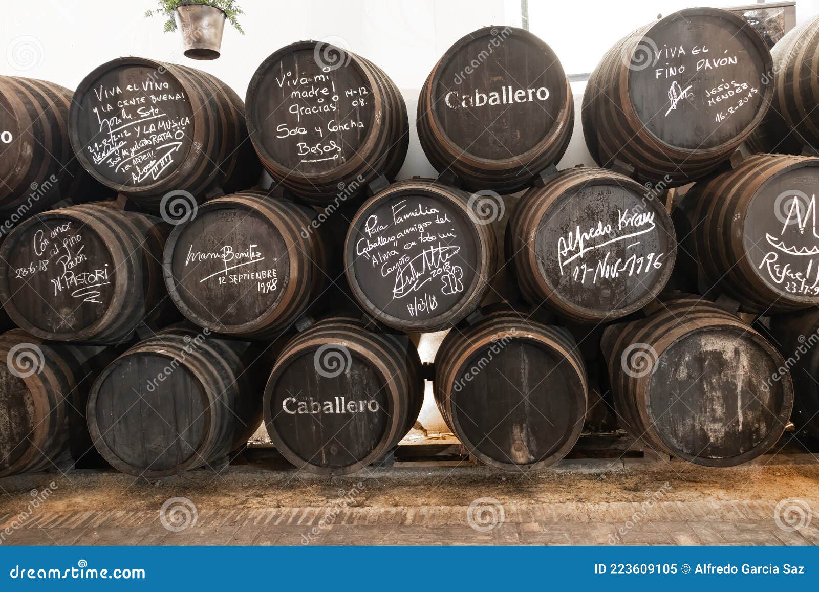 el puerto de santa maria, cadiz, spain - june 15, 2021:  exposure of barrels of caballero in the san marcos castle. in wineries