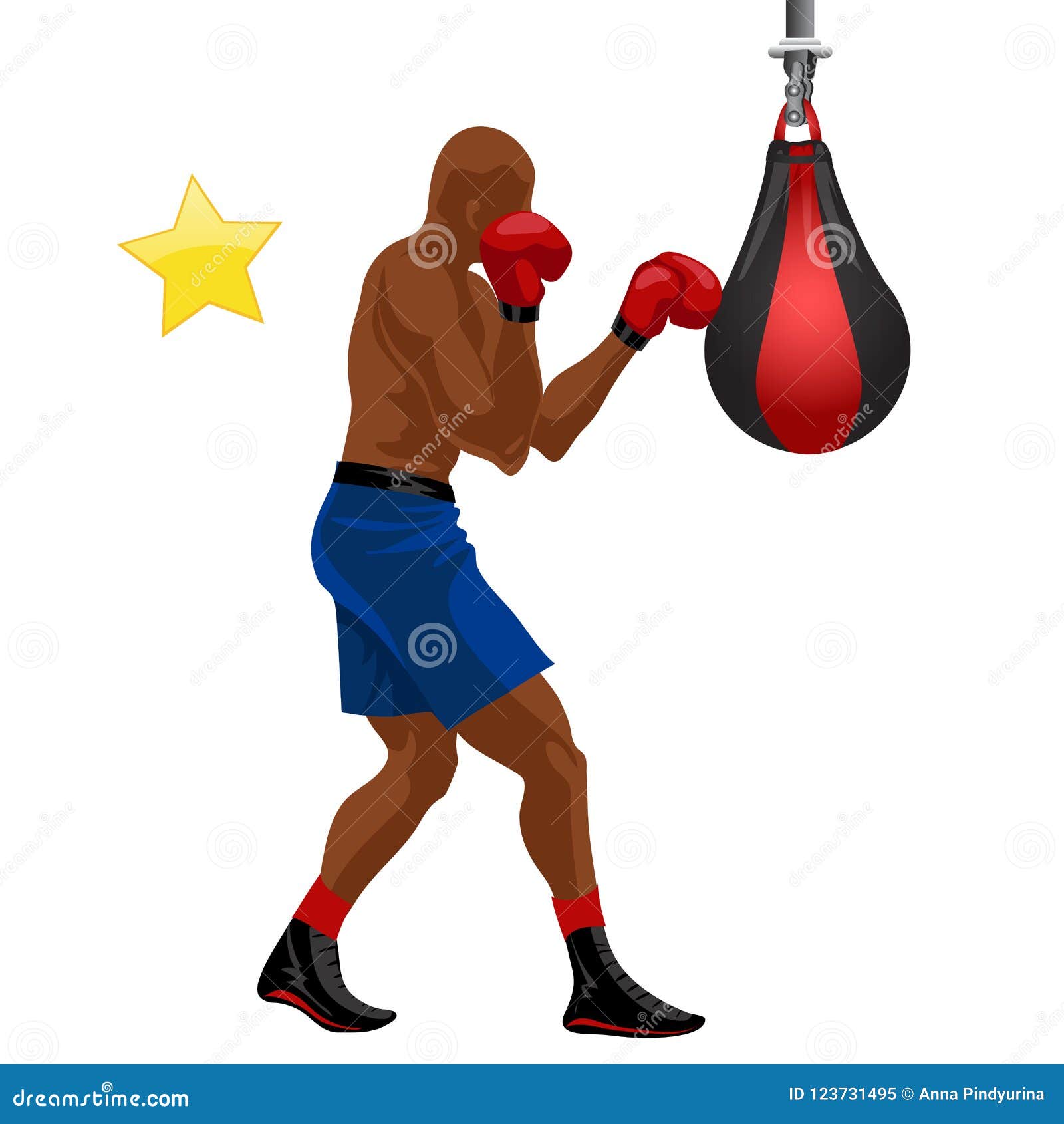 El Punching Ball Afroamericano Del Boxeo Del Boxeador En Pantalones Cortos  Azules Y Los Guantes Rojos Vector El Ejemplo S Ilustración del Vector -  Ilustración de plano, club: 123731495