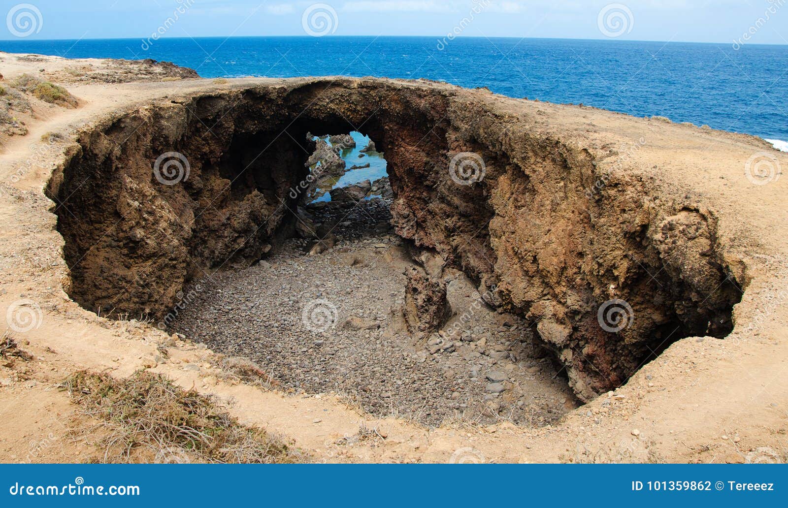 el rayo buenavista, big round rock crater hole, tenerife, canary islands