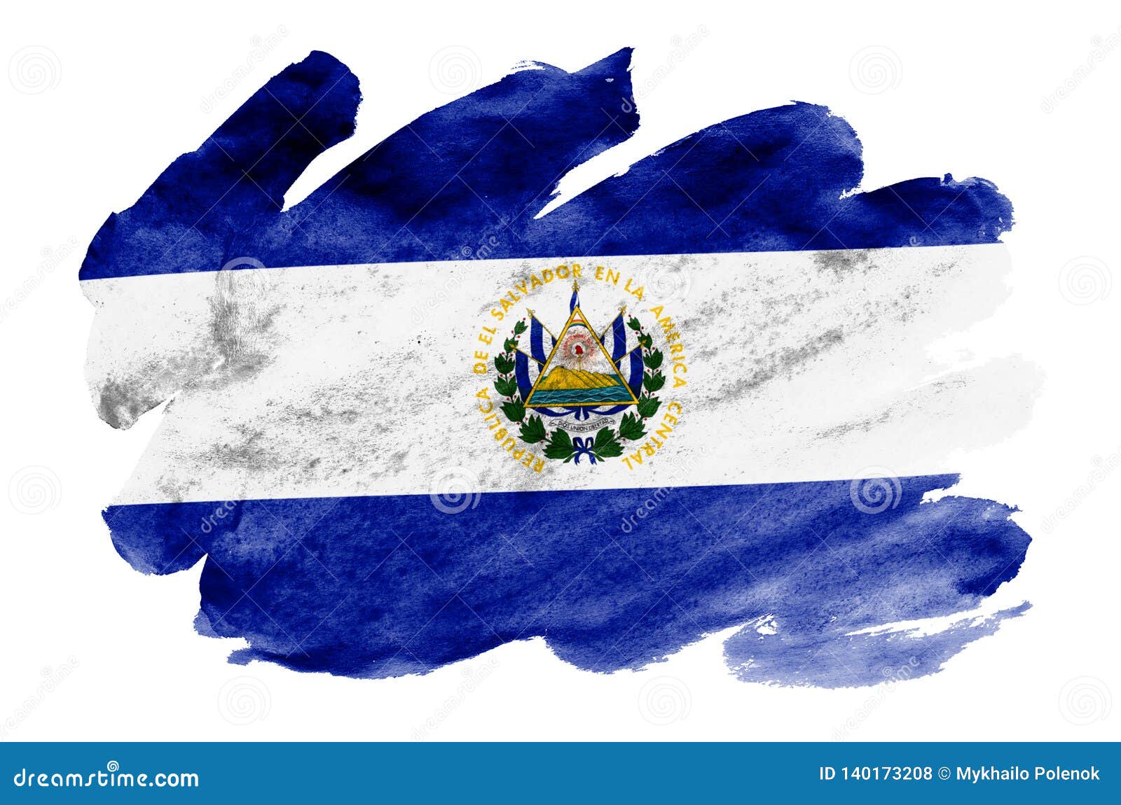 el salvador flag is depicted in liquid watercolor style  on white background