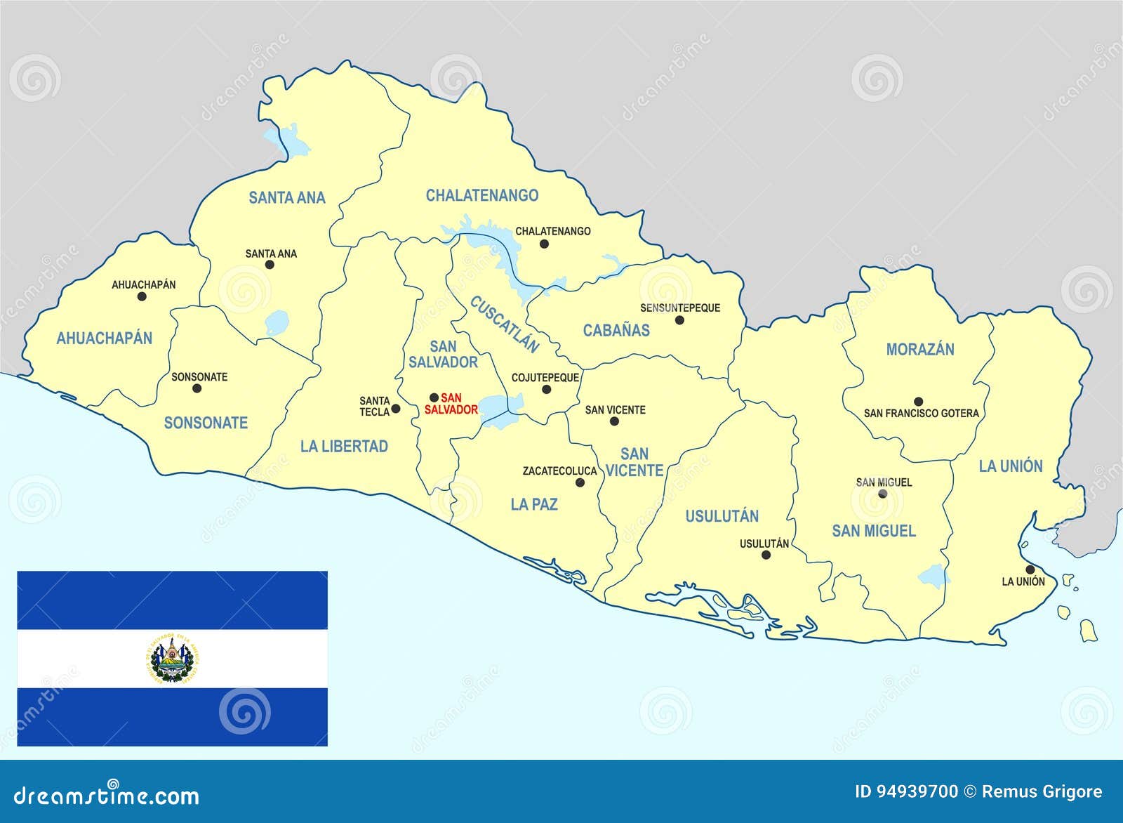 El Salvador Map Cdr Format Stock Vector Illustration of departments