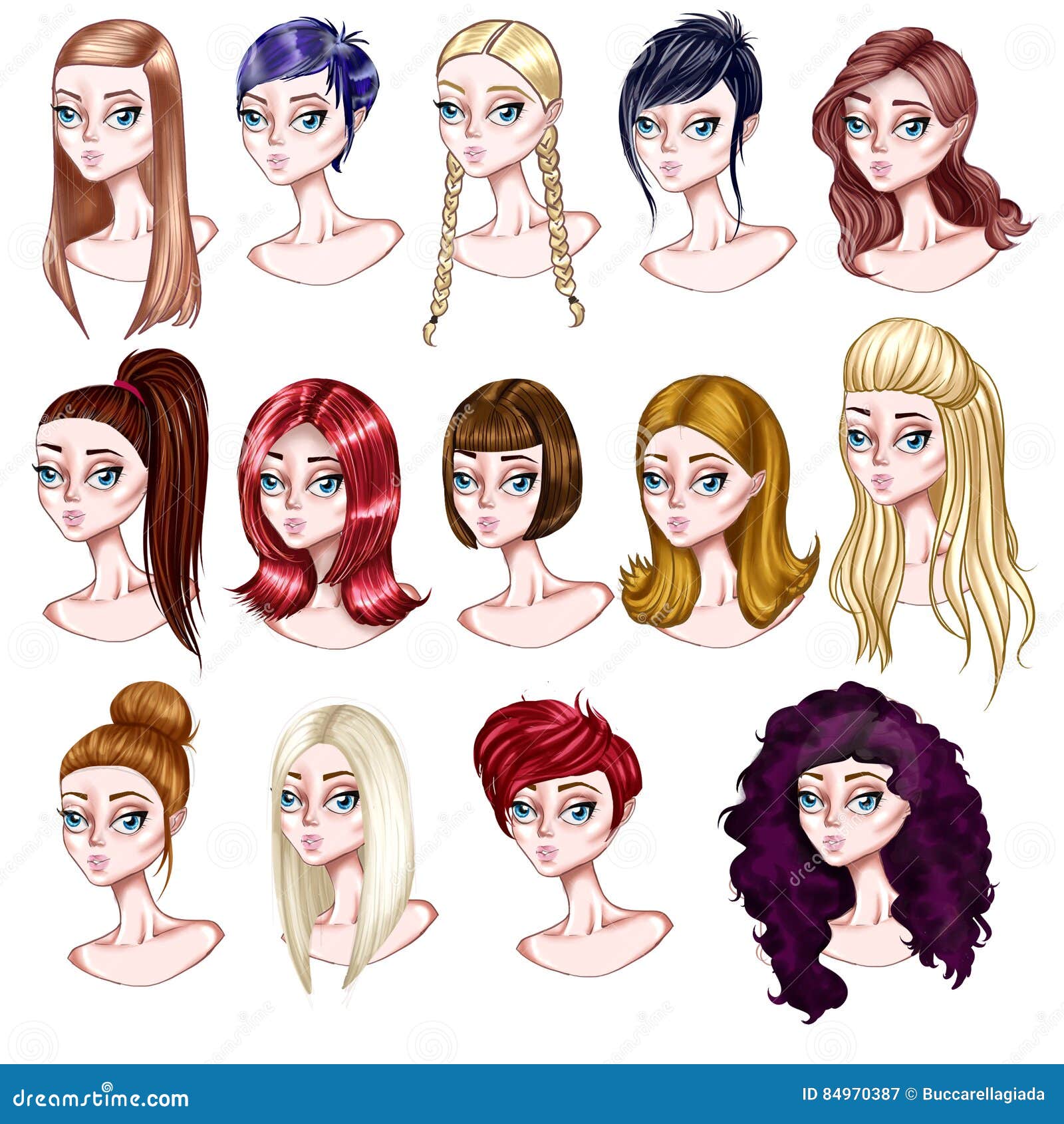 El Sistema De Diverso Peinado - Personaje De Dibujos Animados - Peinado  Mecanografía Stock de ilustración - Ilustración de cepillado, historieta:  84970387