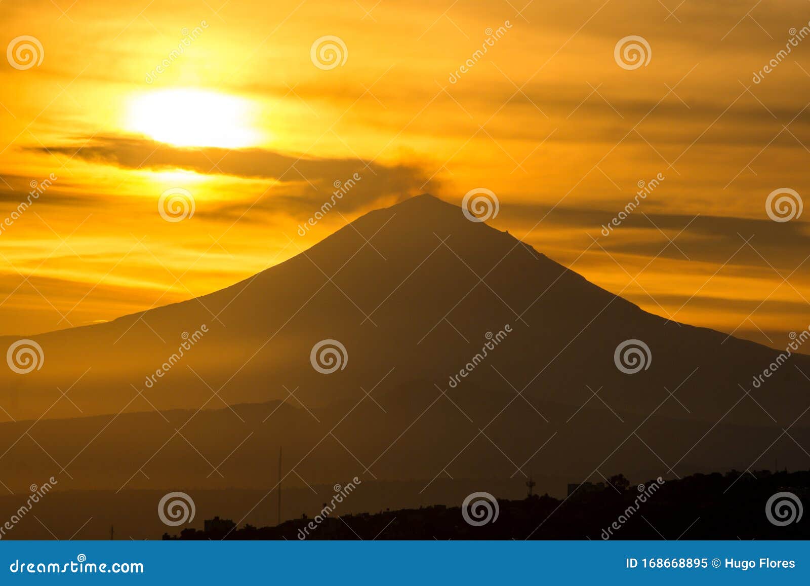 solar sphere above the volcano and with fumarole