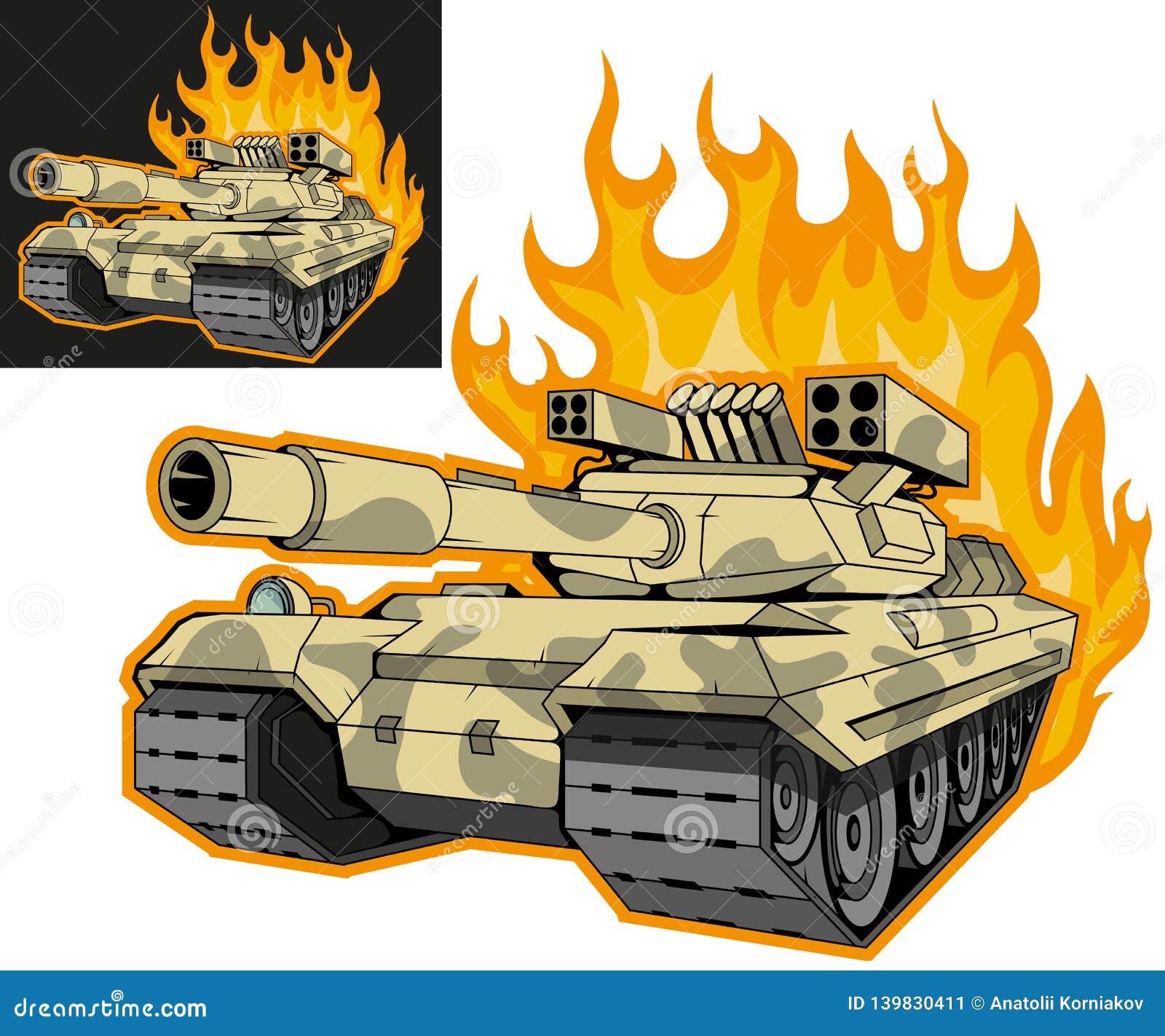 El Tanque De Batalla En El Fuego, Variante En El Fondo Blanco Y Negro, El  Tanque De Batalla Coloreó El Dibujo Ilustración del Vector - Ilustración de  silueta, fuego: 139830411