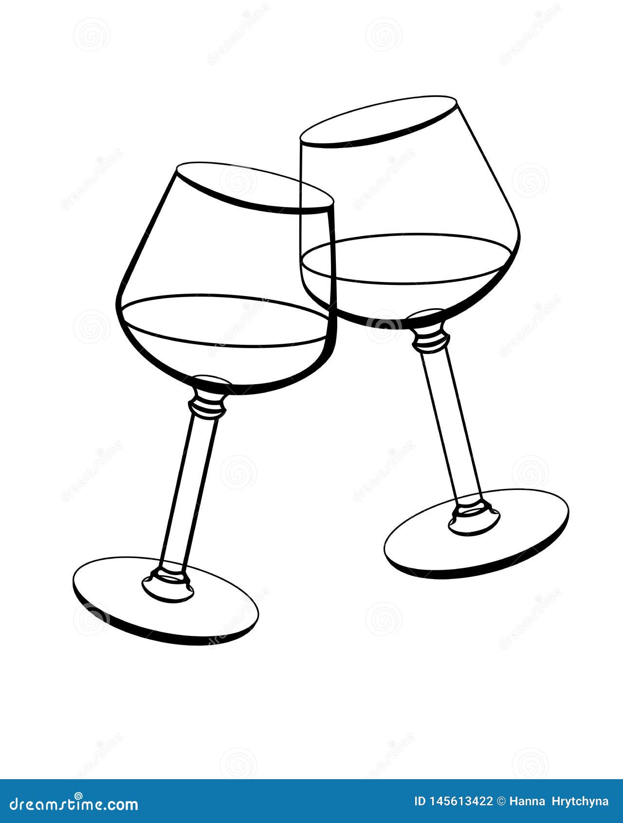 El Tintineo De Copas De Vino Dibujo Linear Para Colorear - Dos Copas De  Vino Ilustración del Vector - Ilustración de vector, elegante: 145613422