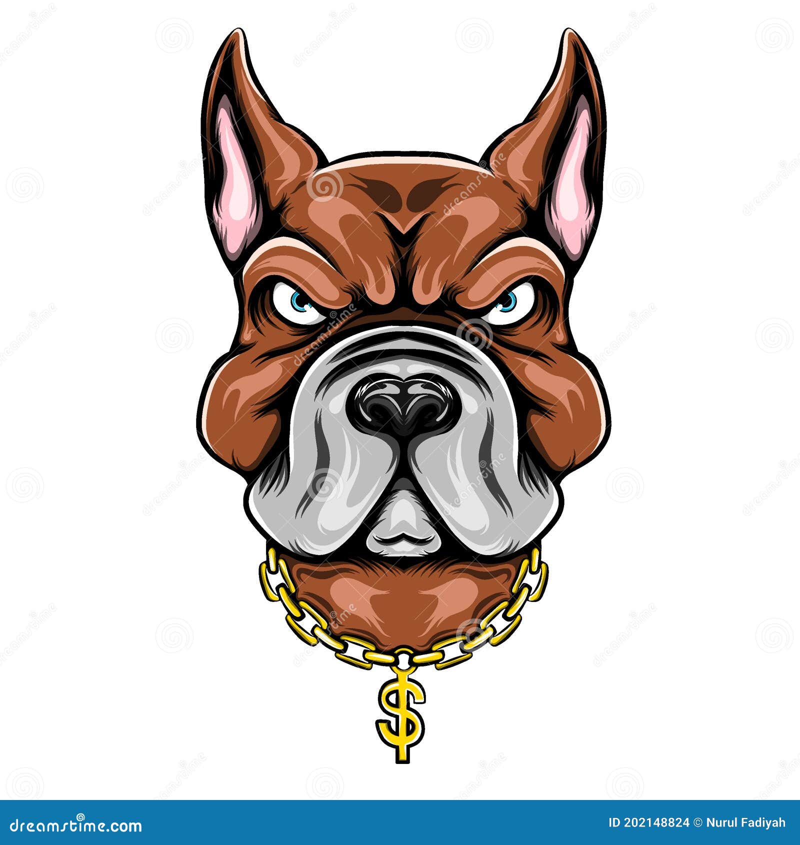 el toro del pozo de la cabeza con las orejas grandes y usando el collar del dolar dorado ilustracion del vector ilustracion de mascota toro 202148824