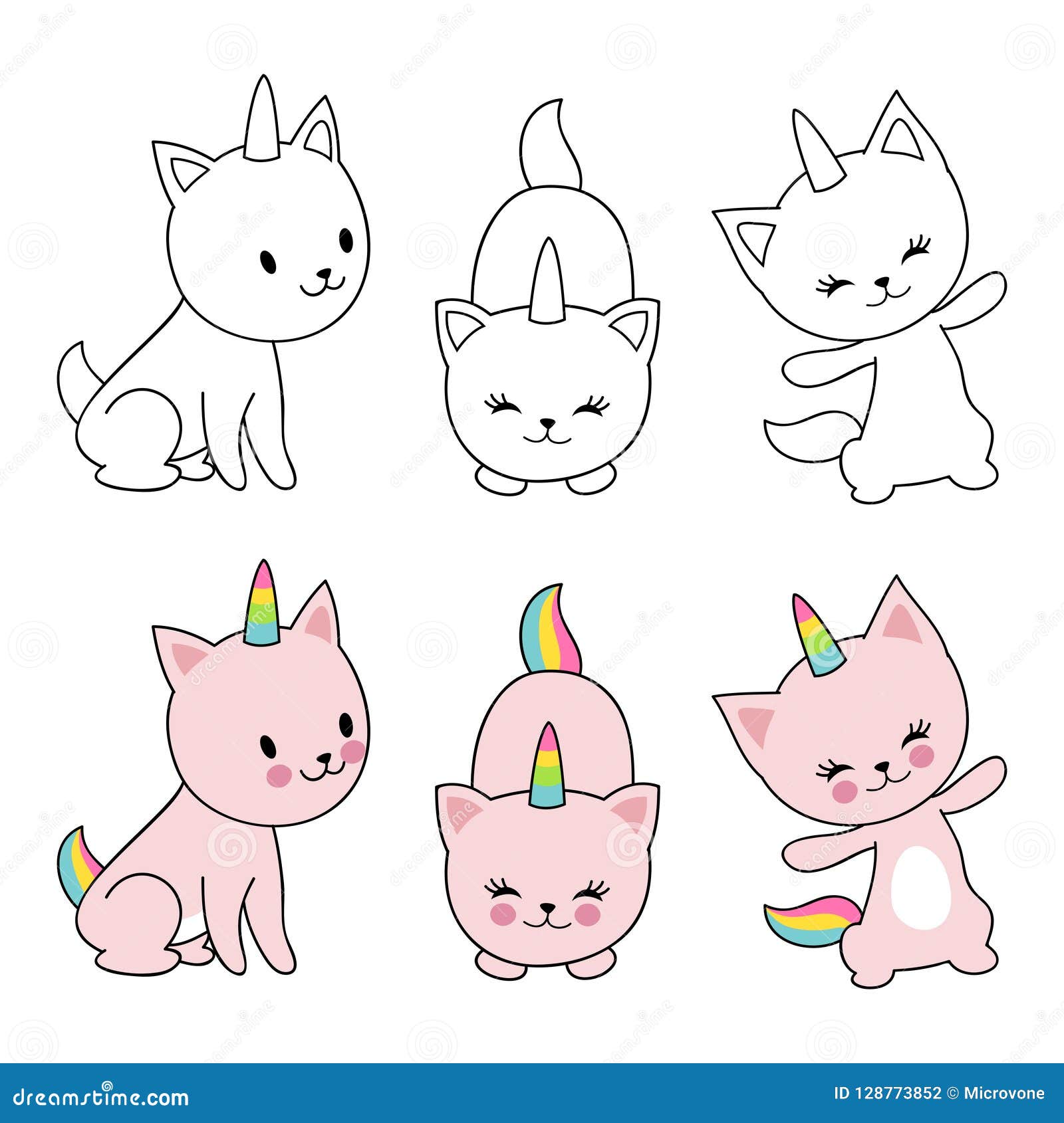 El Unicornio De Los Gatos Del Personaje De Dibujos Animados Isolaten En El  Fondo Blanco Niños Que Colorean Con Los Gatitos Lindos Ilustración del  Vector - Ilustración de claxon, estilo: 128773852