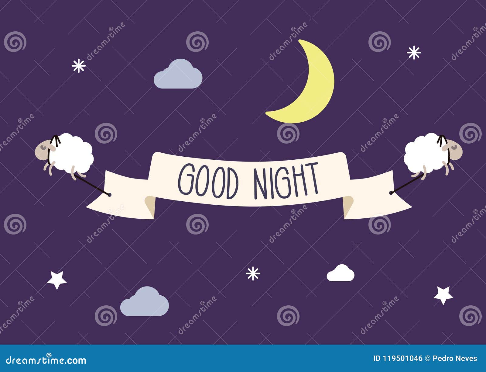 Buenas Noches, Luna en el cielo ilustración vectorial EPS10 Imagen