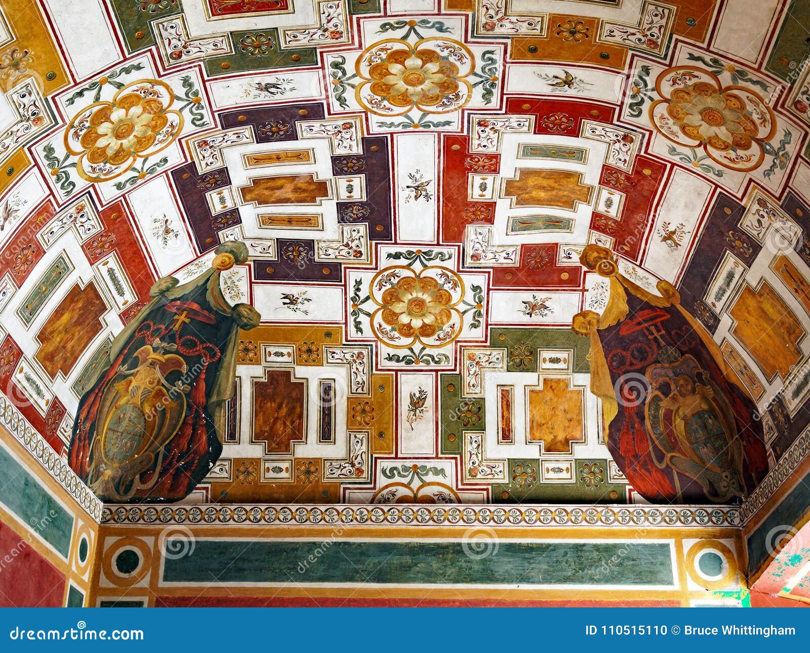 elaborate vaulted ceiling, villa d`este, tivoli, italy