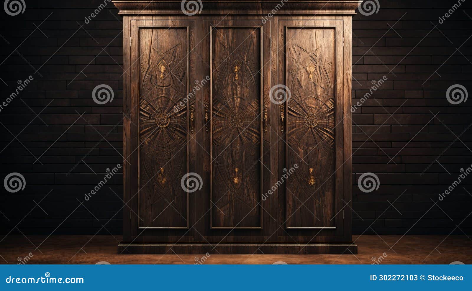 elaborate wooden wardrobe with mystic ism and symmetrical 