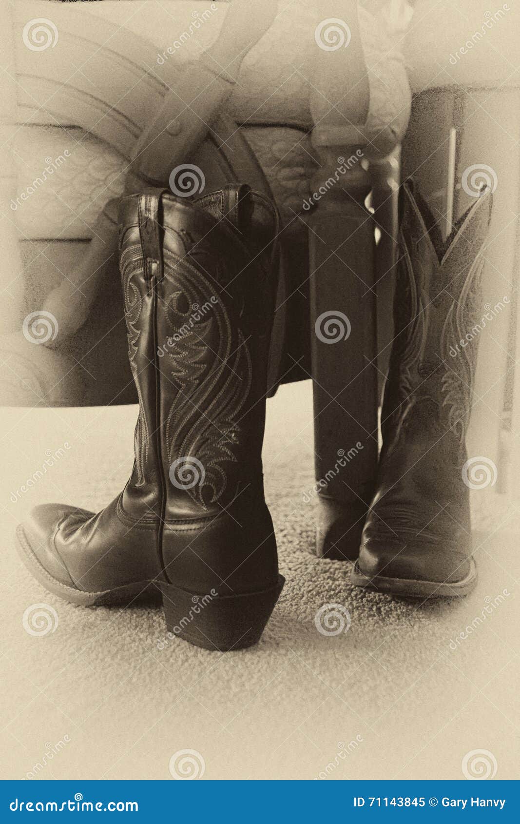Elaborately Stitched Cowboy Boots By Chair Stock Image Image Of