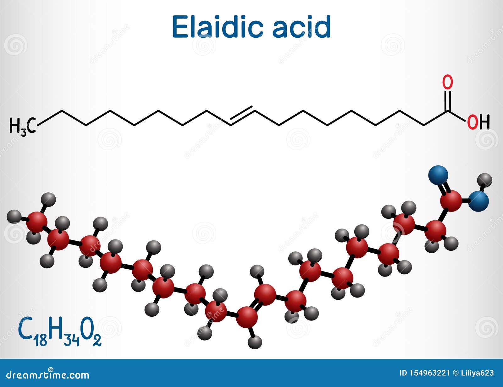 Elaidic Acid Molecule. The Main Trans Fat Found In Hydrogenated