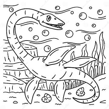 Elasmosaurus Dinosaur Coloring Page for Kids Stock Vector
