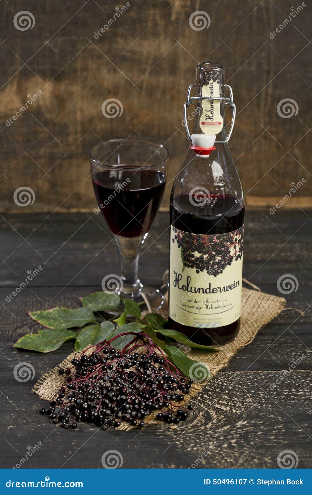 Elderberry Wine and Elderberries on Wooden Table Stock Image - Image of ...