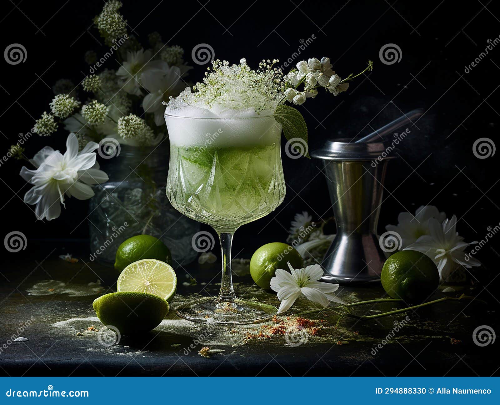 Elderflower and Lime Gin Cocktail, with Aquafabba Foam Stock