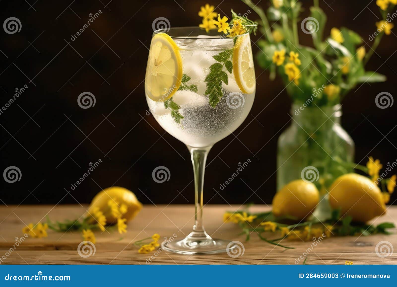 Elderflower Spritz Cocktail Drink with Lemon Slices. Stock Image