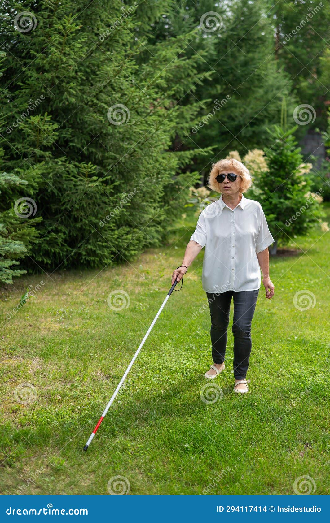 Elderly Blind Woman Walking in the Park. Stock Photo Image of alone