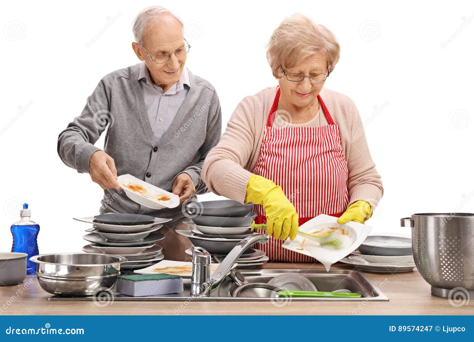 Elderly Couple Doing the Dishes Together Stock Image Image of husband, adult 89574247
