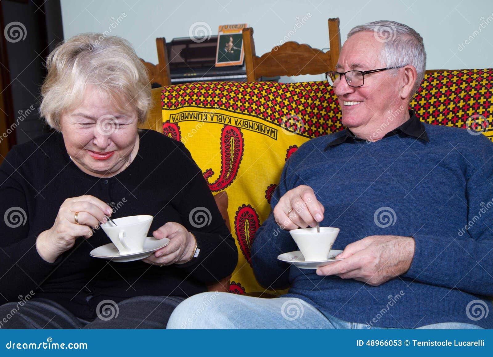 Elderly Couple Drinking Coffee Stock Image Image of background