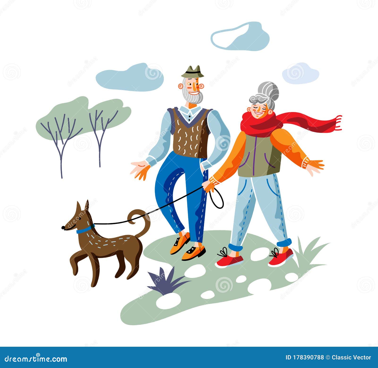 Elderly Couple on Stroll Flat Vector Illustration. Old Man and Woman,  Husband and Wife Cartoon Character Stock Vector - Illustration of couple,  outside: 178390788