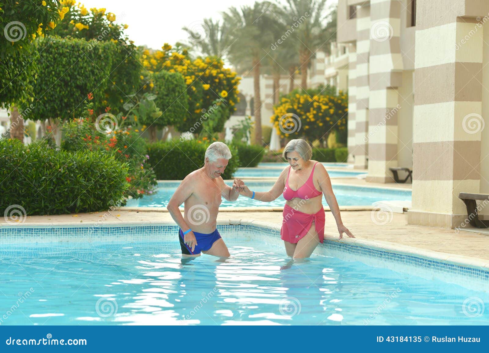 Elderly Couple Swimming In Pool Stock Image Image Of Person Ol