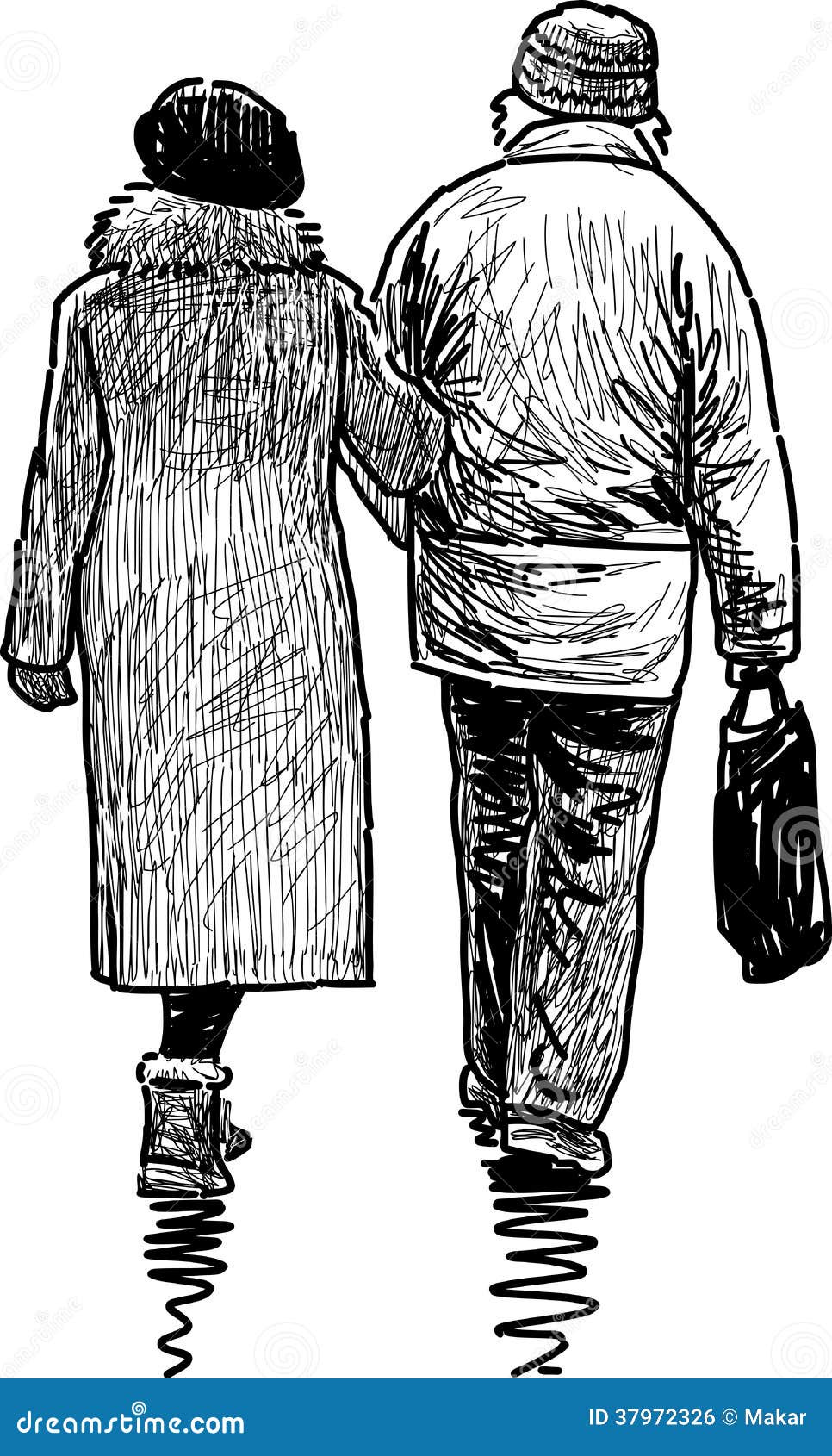 Old couple with hands together and canne Vector Image