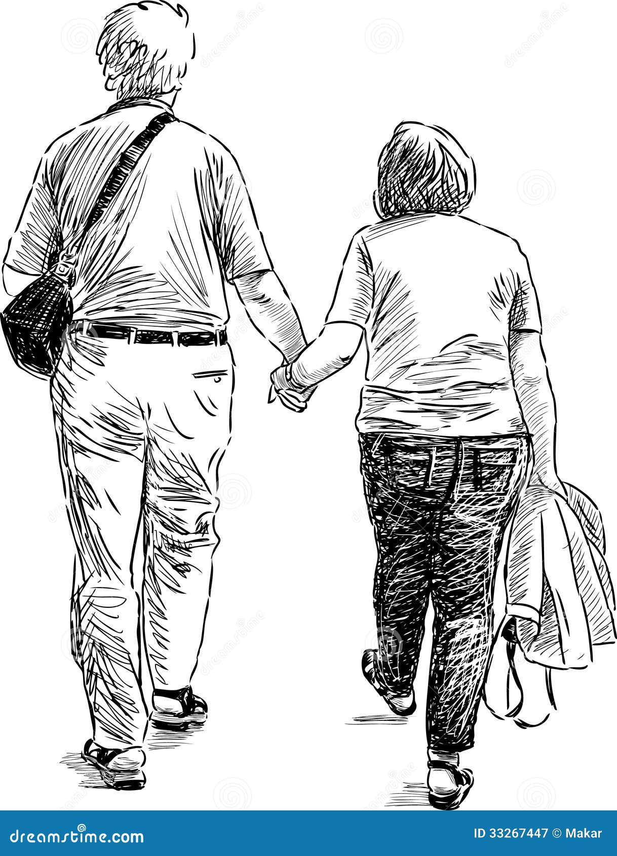 sketchy drawing style illustration of an elderly couple walking together  hand in hand Stock Photo Picture And Low Budget Royalty Free Image Pic  ESY031826265  agefotostock