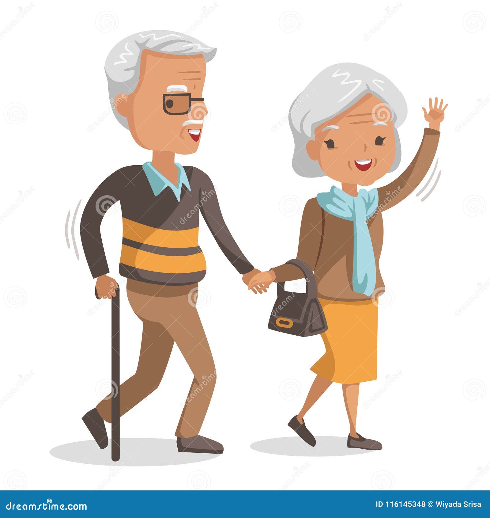 Elderly couple walking stock illustration. Illustration of back - 116145348