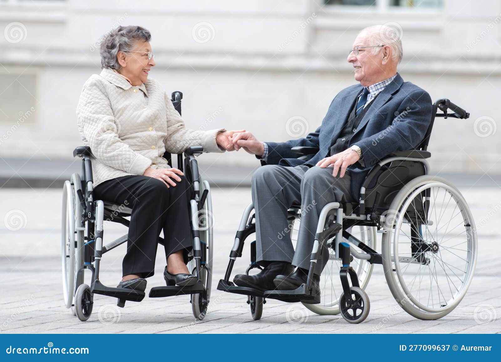 Elderly Couple in Wheelchairs Holding Hands Stock Image Image of love