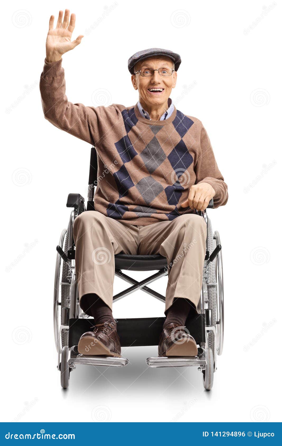 Elderly Disabled Man in a Wheelchair Waving Stock Photo - Image of ...