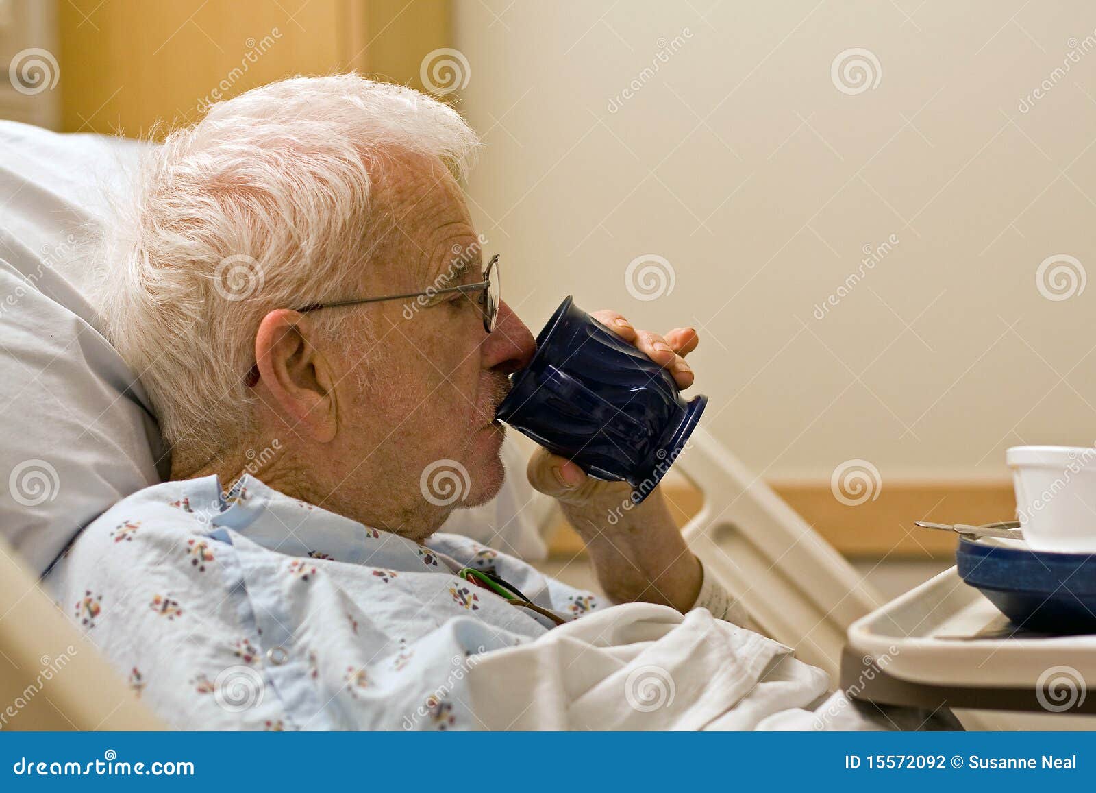 Elderly Hospital Patient Drinking Coffee Stock Photography Image