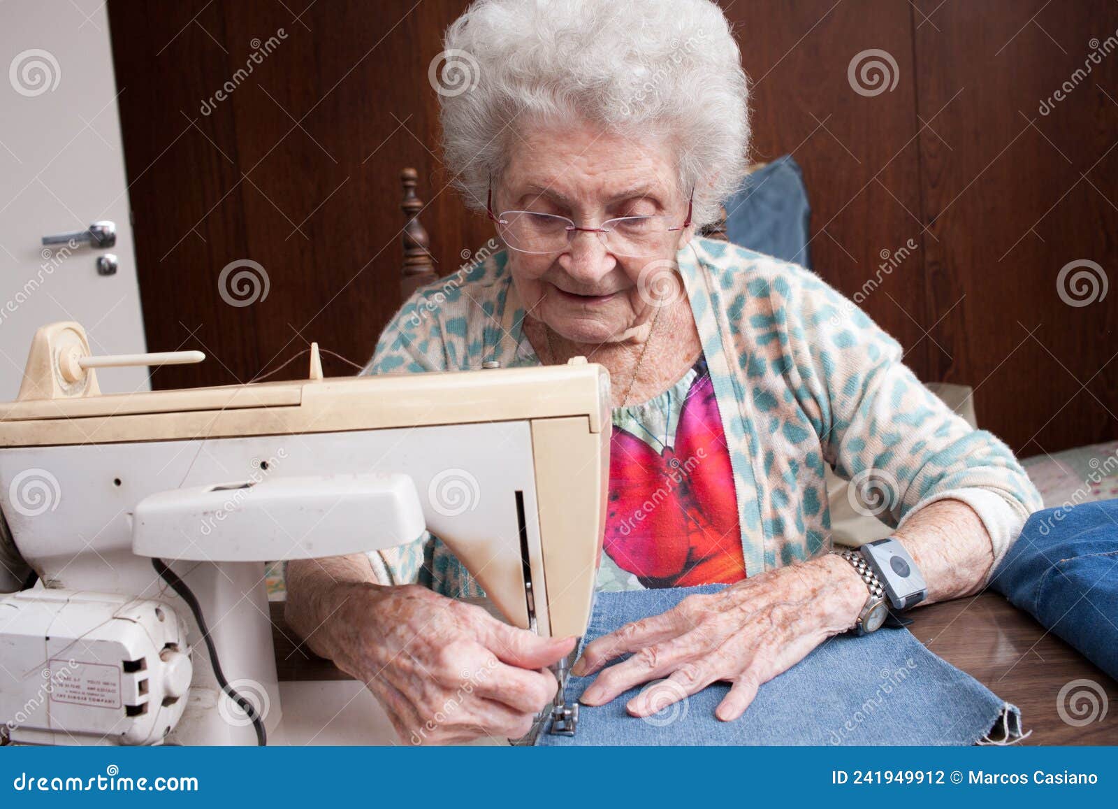 Elderly Lady at Home with Sewing Machine Stock Photo Image of female, enjoy 241949912