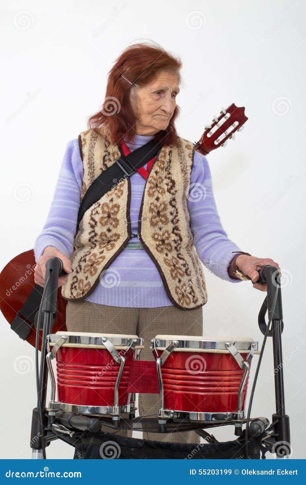 Elderly Lady With Rollator And Musical Instruments Stock Photo Image