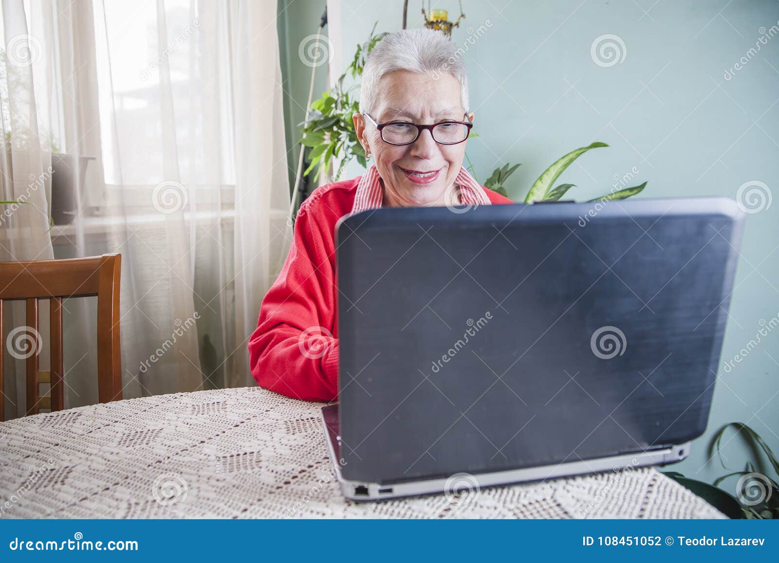 Senior Old Woman Using Her Laptop at Her Home Stock Photo - Image of ...