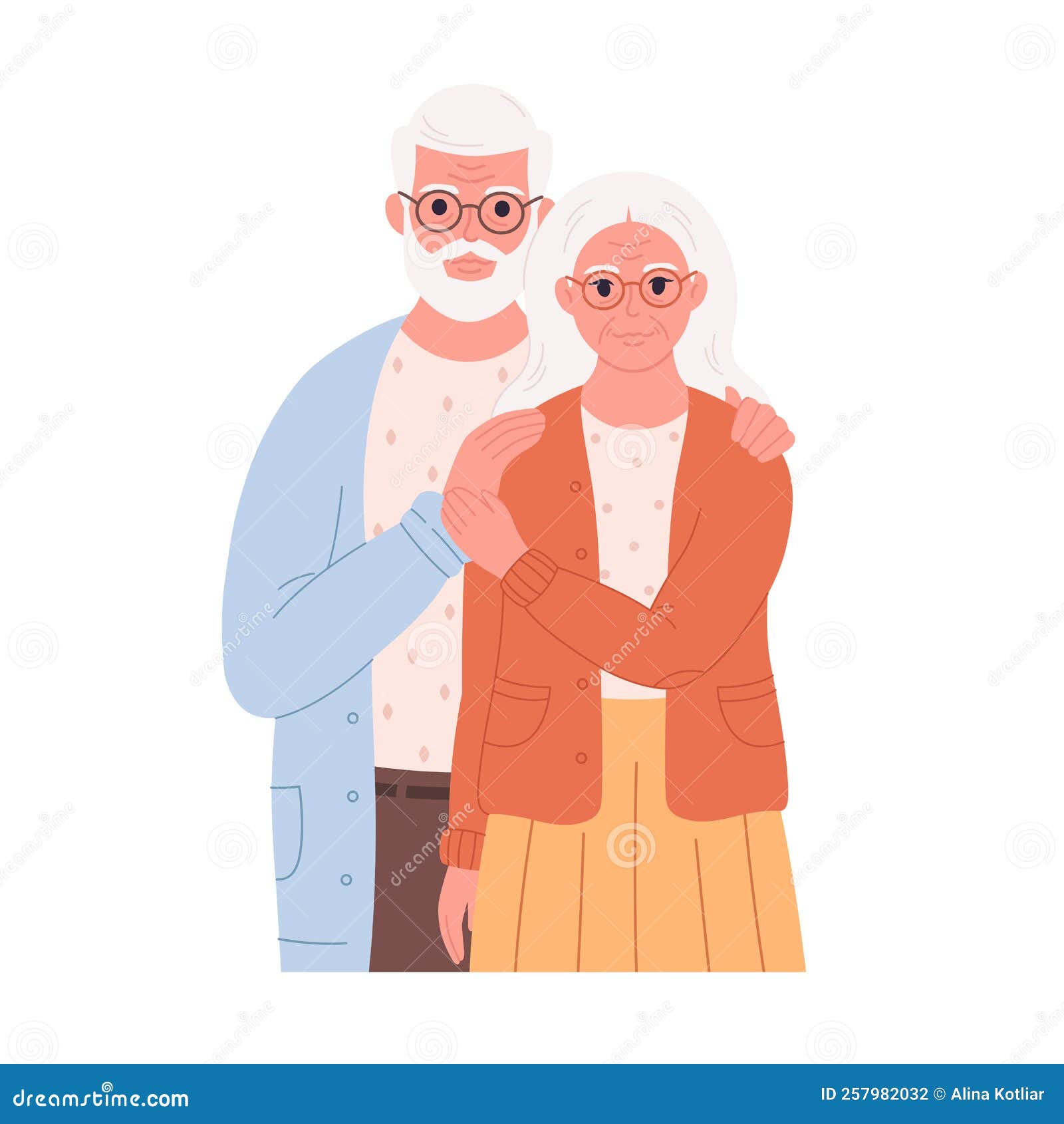 Elderly Love Couple Hugging. Smiling Grandpa and Granny in Modern ...