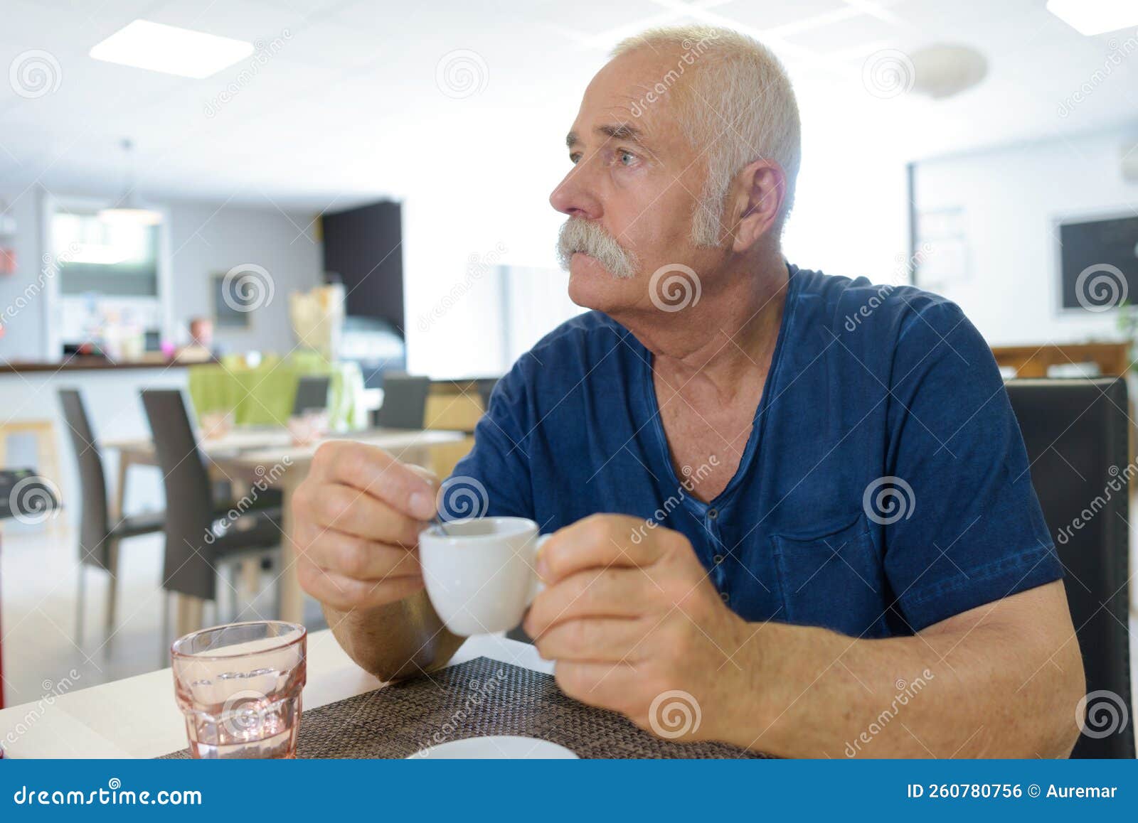 Elderly Man with Cup Coffee at Summer Cafe Stock Photo Image of alone