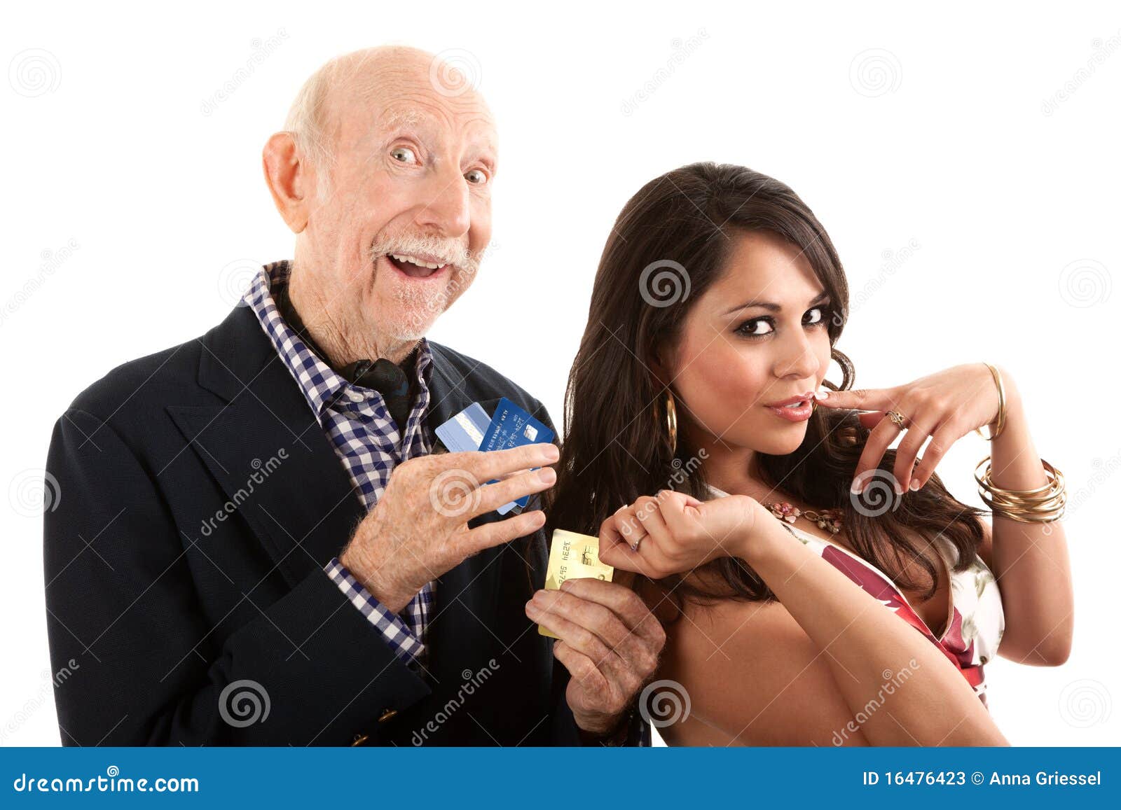 Elderly Man with Gold-digger Companion or Wife Stock Image - Image