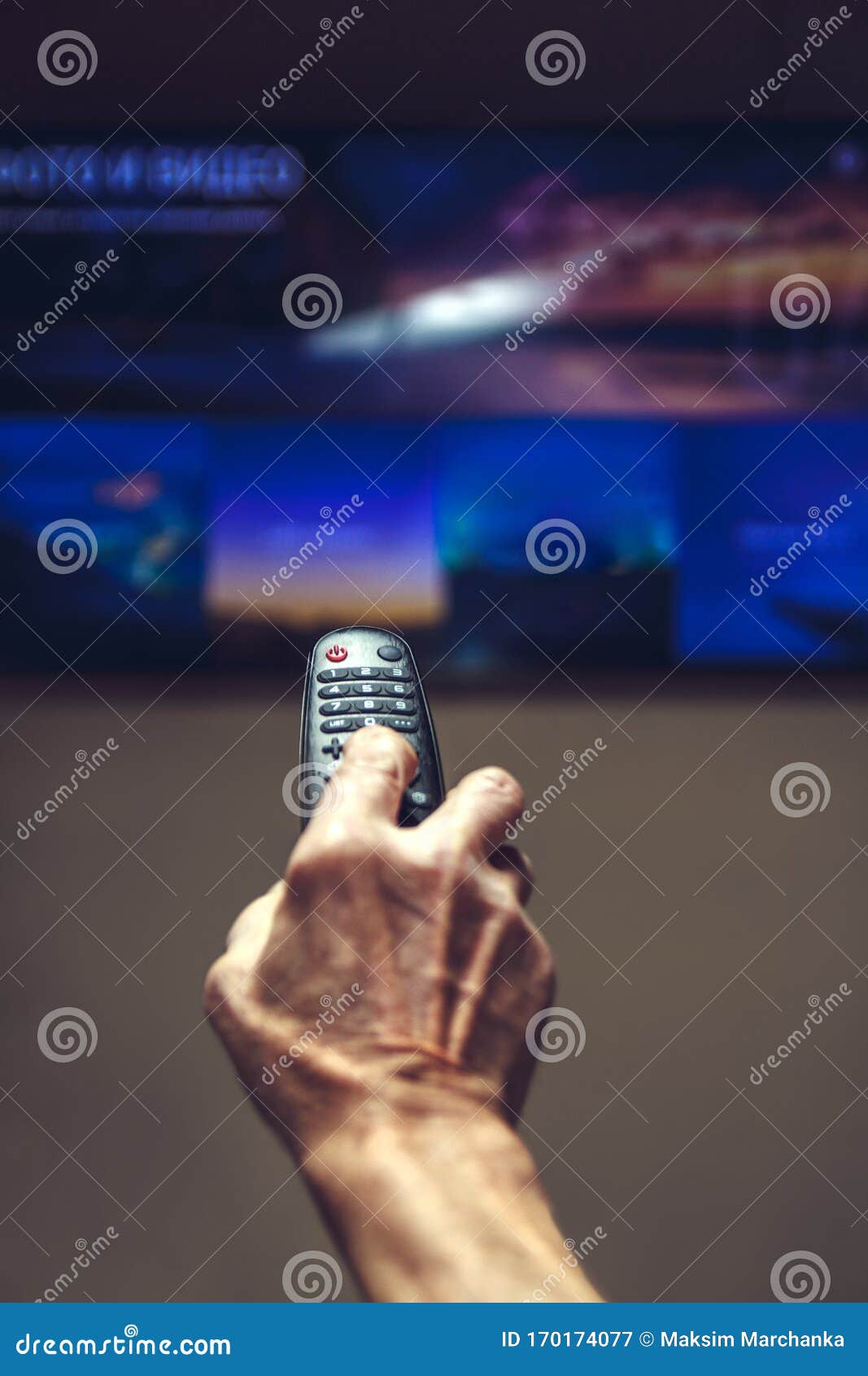 Elderly Man Hand Holding TV Remote Control. Stock Image Image of