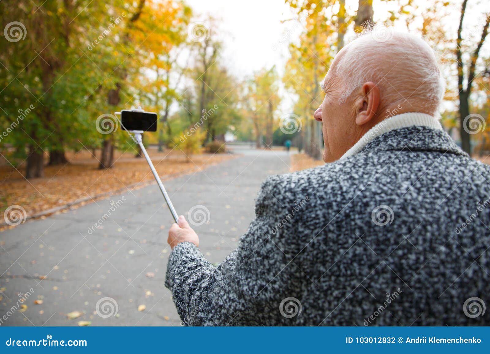 An Elderly Man Doing Selfies in the Park Stock Photo Image of