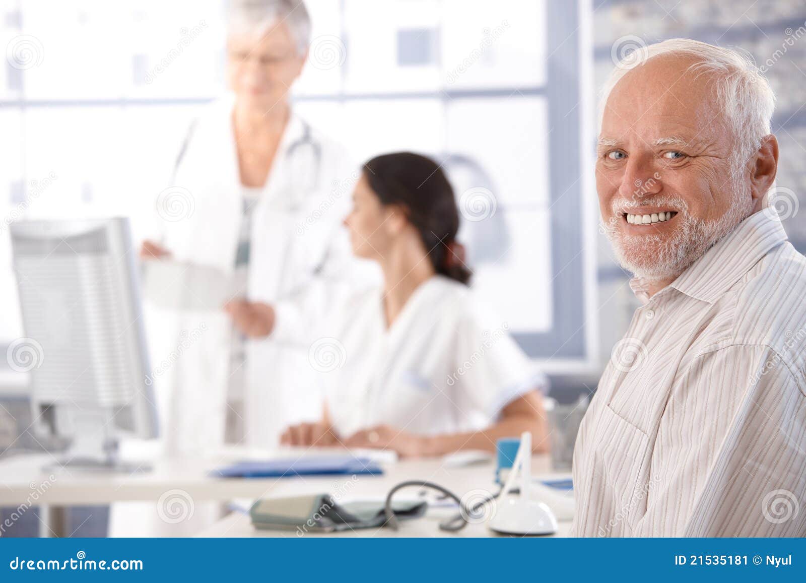 Elderly Man Waiting for Examination Smiling Stock Image - Image of ...