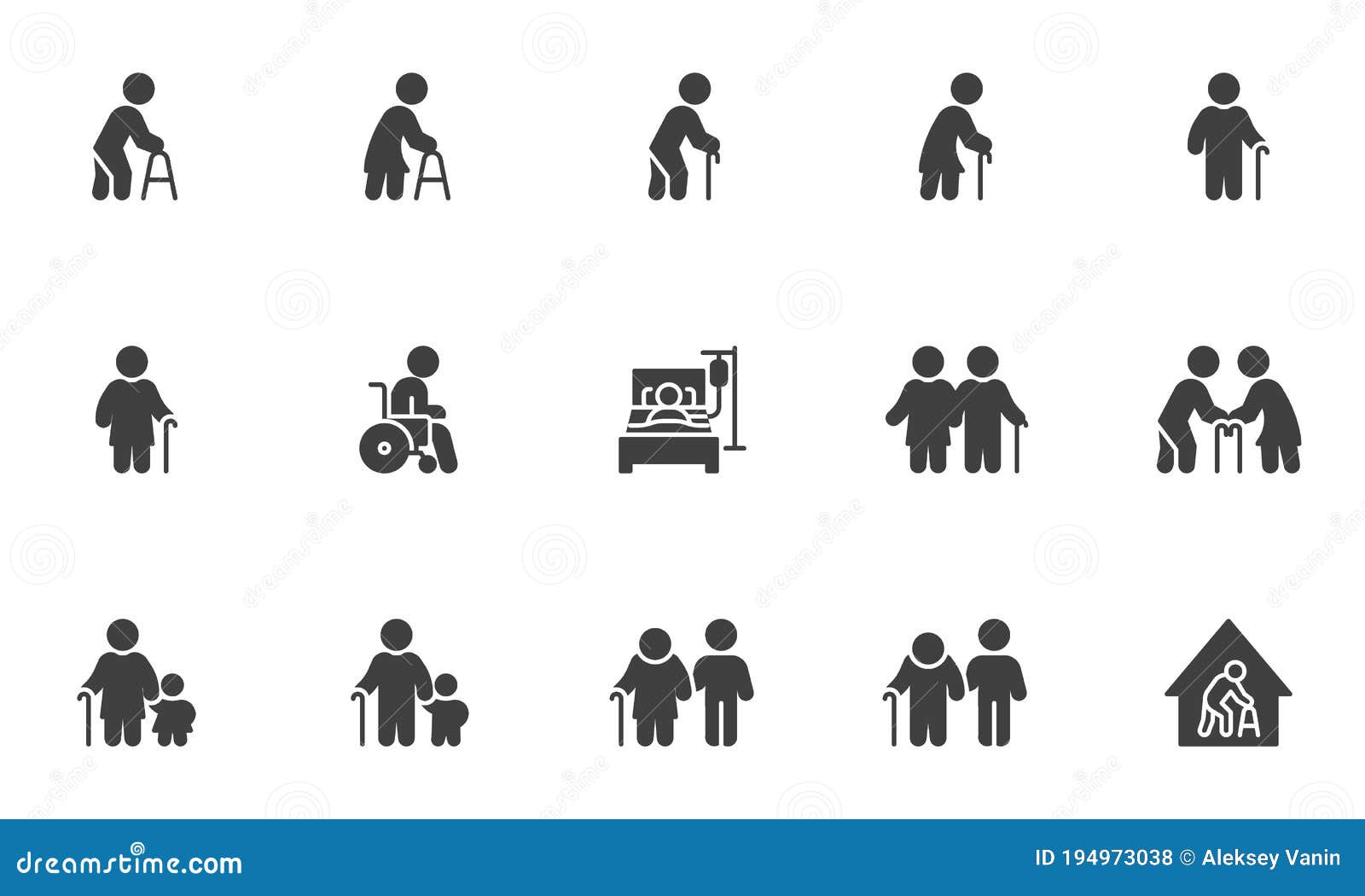 Elderly People Vector Icons Set Stock Vector Illustration Of Graphics Pack