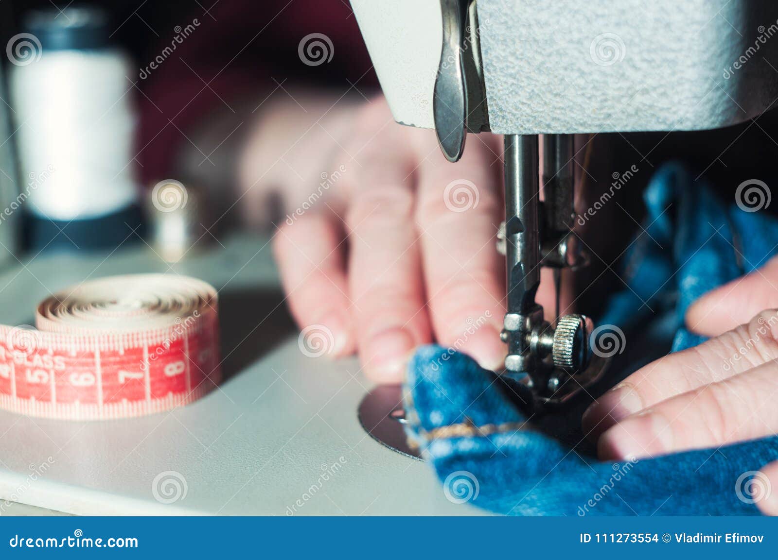 The Elderly Seamstress is Working on Sewing Machine Stock Photo Image of clothes, hobby 111273554
