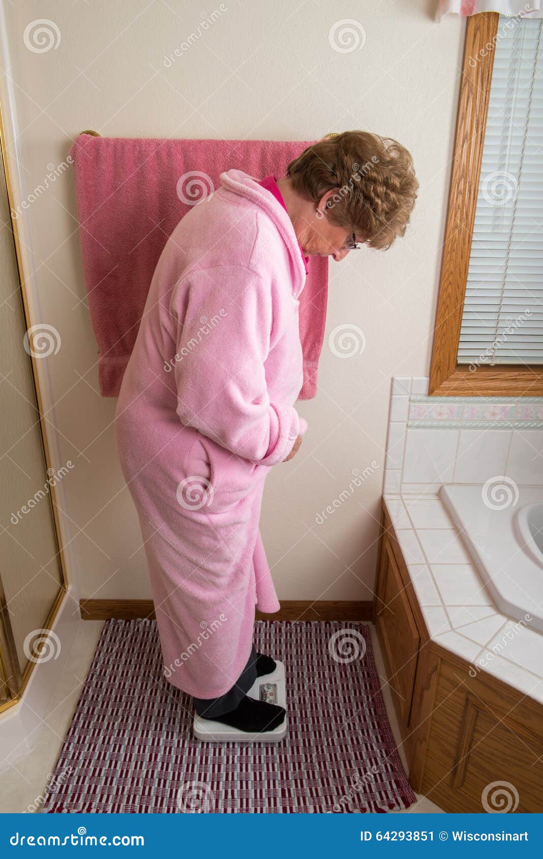 Elderly Woman Bathroom Weight Scale Stock Image - Image of scale