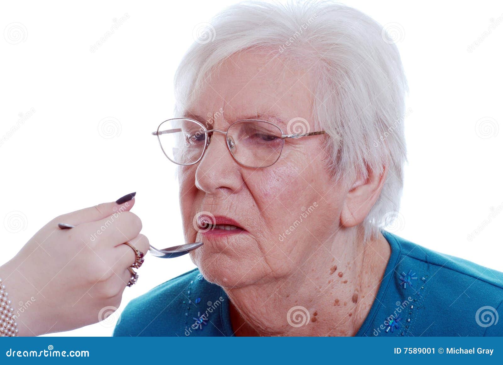 Elderly Woman Being Given Medicine Stock Image Image of retired