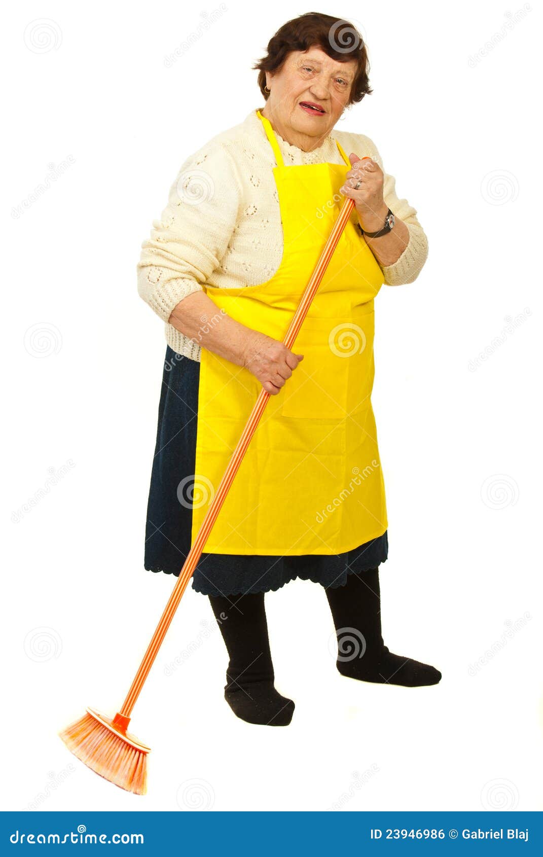 Elderly woman with broom stock photo. Image of full, aged - 23946986