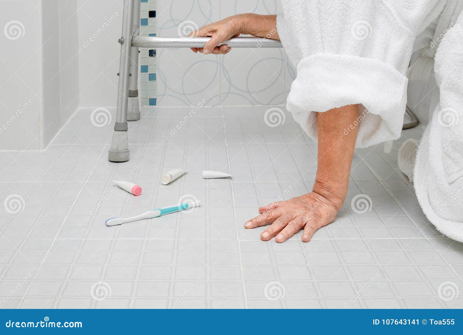 Elderly Woman Falling in Bathroom Stock Image Image of older, house