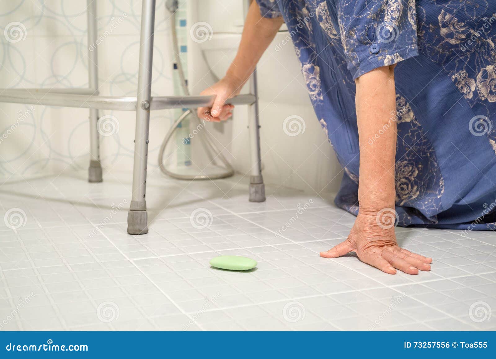 Elderly Woman Falling in Bathroom Stock Photo Image of injury, older