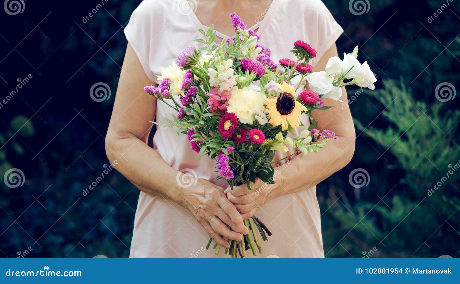 Hold Bunch Flowers Upside Down : Elderly Woman Get A ...