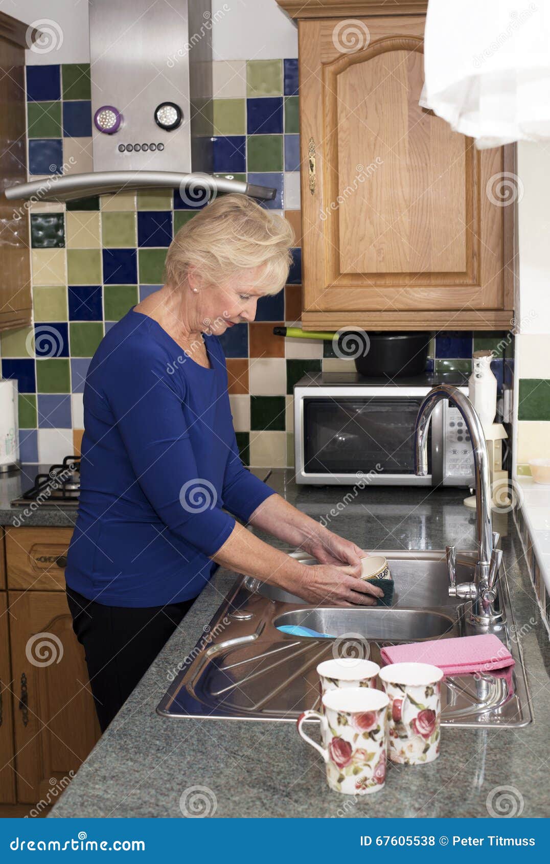 Elderly Woman at the Kitchen Sink Stock Photo Image of chores, washing 67605538