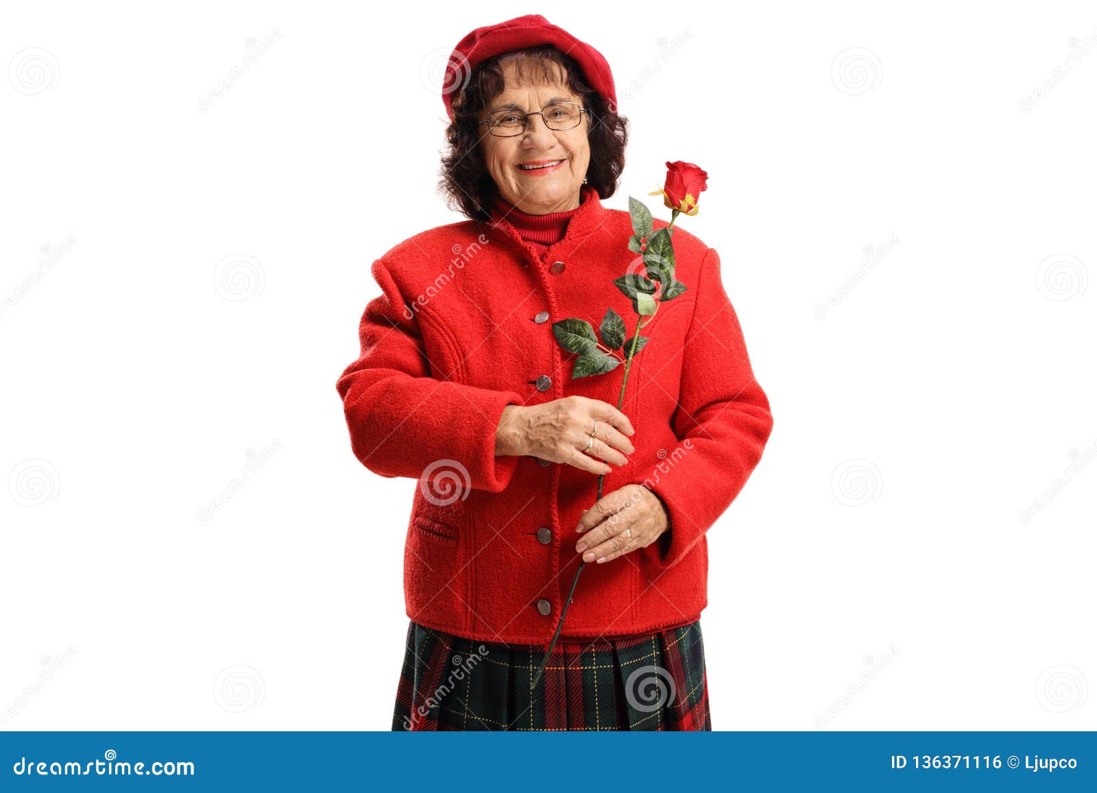 Portrait Of Senior Woman With Thumbs Up Isolated Stock 